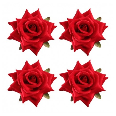 Kunstige Velour Roser - 4 stk (10 x 5 cm) | Blomst Dekorationsfigurer - Temashop