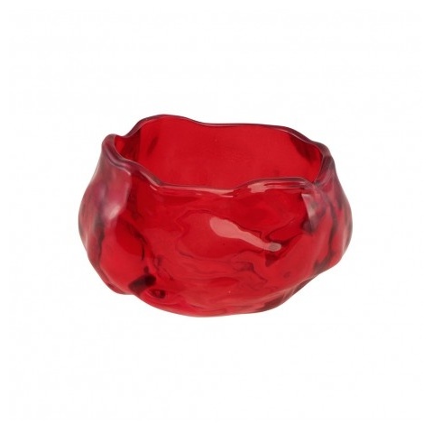 Kamelia Glas Lysestage Rød - 1 stk (6,5 x 6,5 x 3,7 cm) | Blomst Lysestager - Temashop