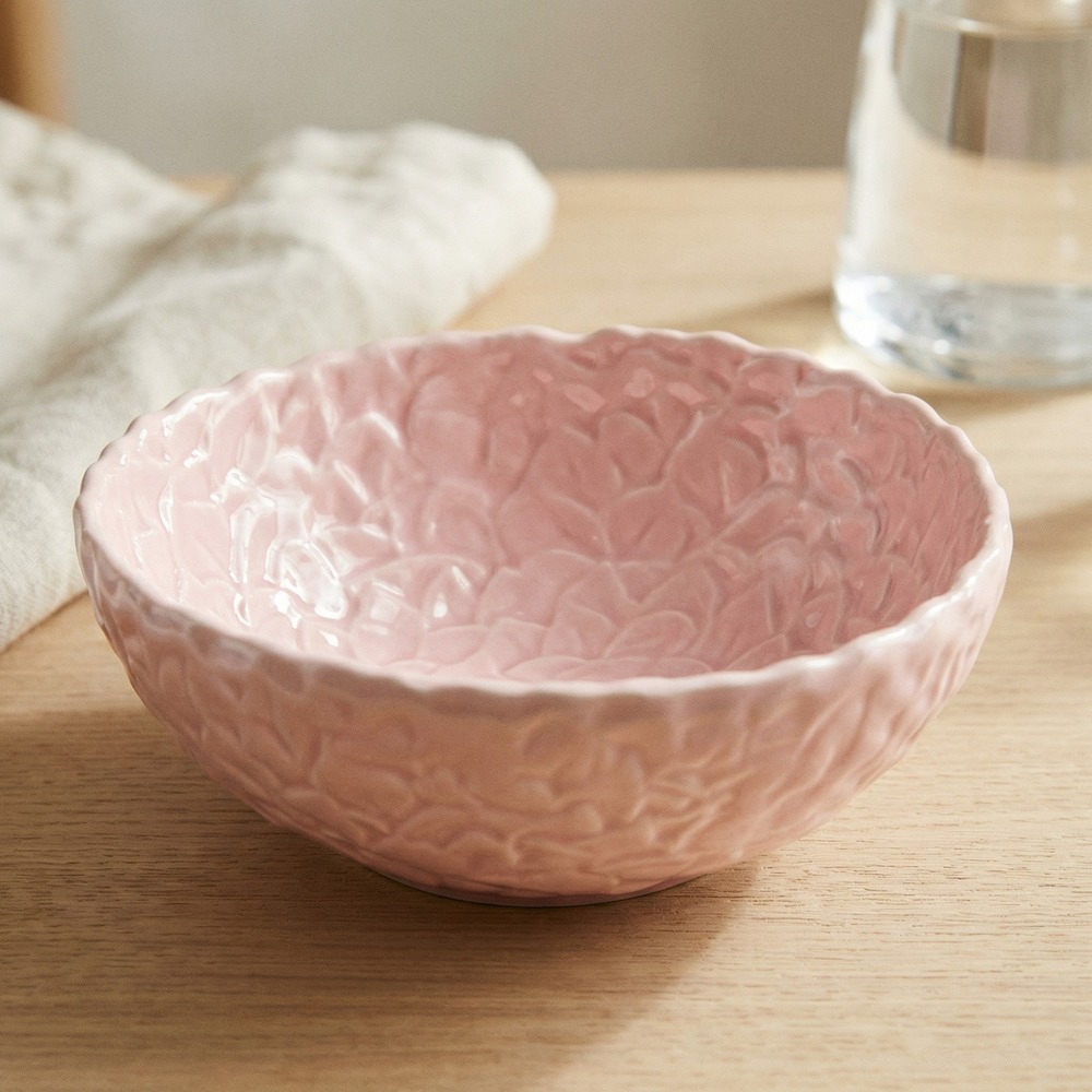 Præget Blomster Keramikskål Lyserød - 1 stk (13 x 5 cm) | Blomst Dekorationsfigurer - Temashop