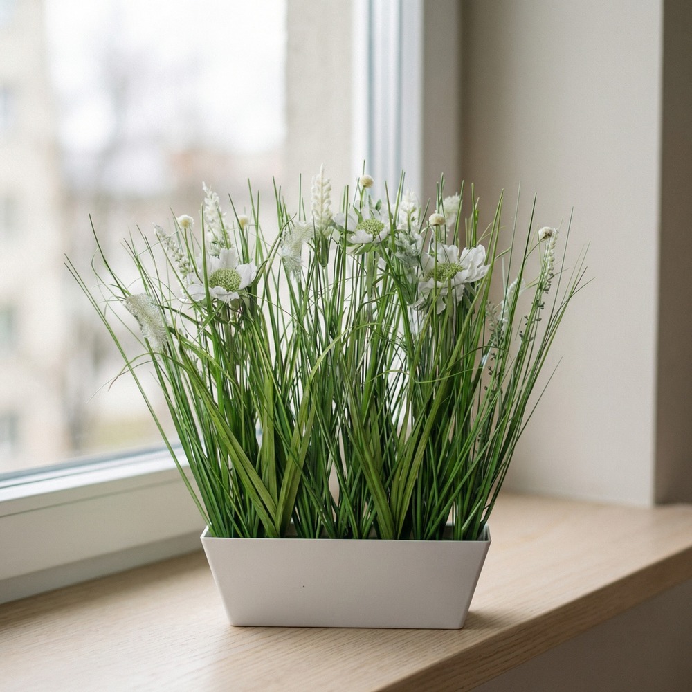 Kunstigt Sommergræs Hvid - 1 stk (37 cm) | Græs Kunstige blomster - Temashop
