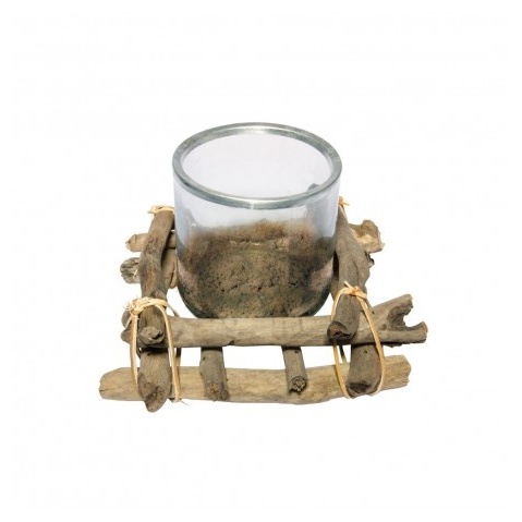 Rustik Træ Lysestage Med Sand - 1 stk (15 x 15 cm) | Strand Lys / lysestager - Temashop