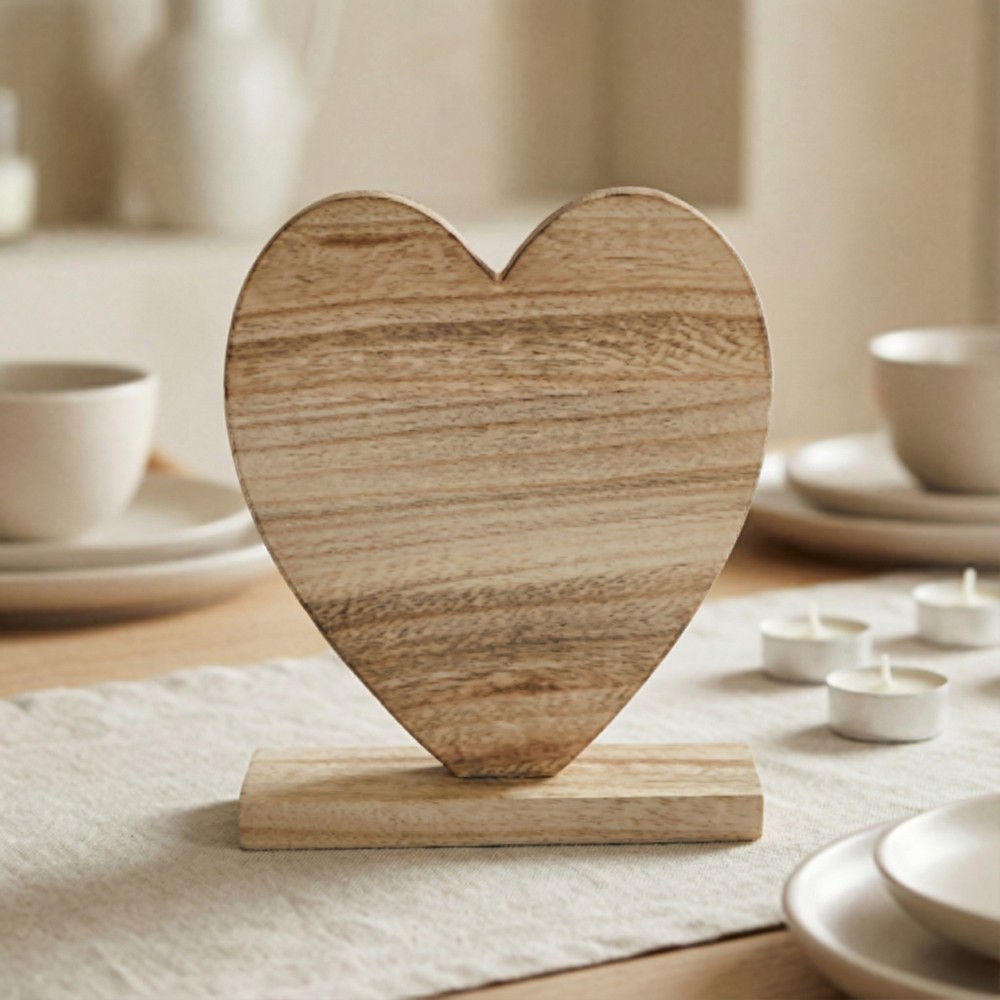 Træhjerte Borddekoration - 1 stk (18,5 cm x 5 cm x 20,5 cm) | Kærlighed Centerpieces - Temashop