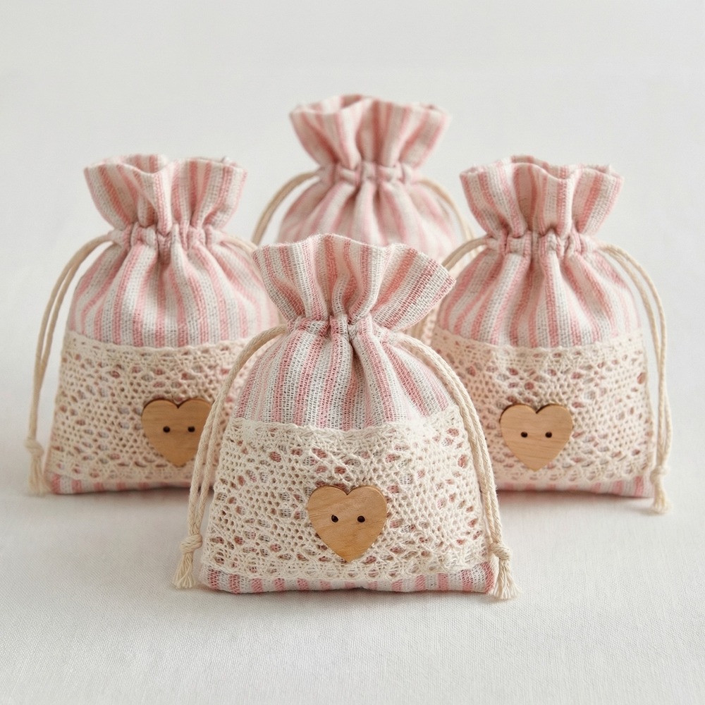Blonde Babyshower Stofpose Lyserød - 4 stk (8 cm x 10 cm) | Babyshower Poser / Goodiebags - Temashop