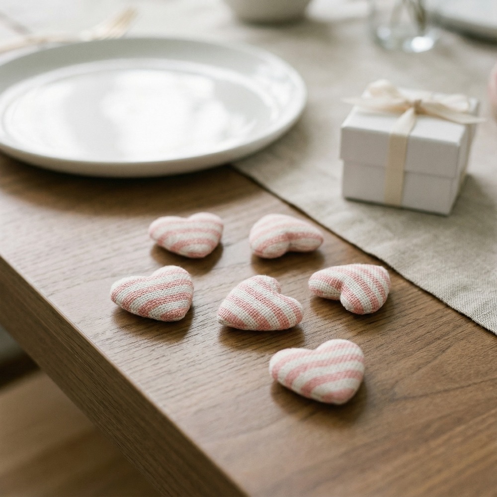Stribede Hjerte Konfetti Pastelrosa - 6 stk (2,6 x 2,6 cm) - Temashop