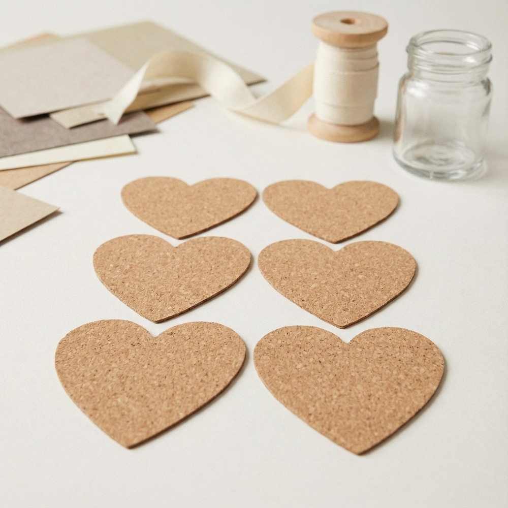 Kork Hjerte Klistermærker - 6 stk (7,5 x 4,5 cm) - Temashop