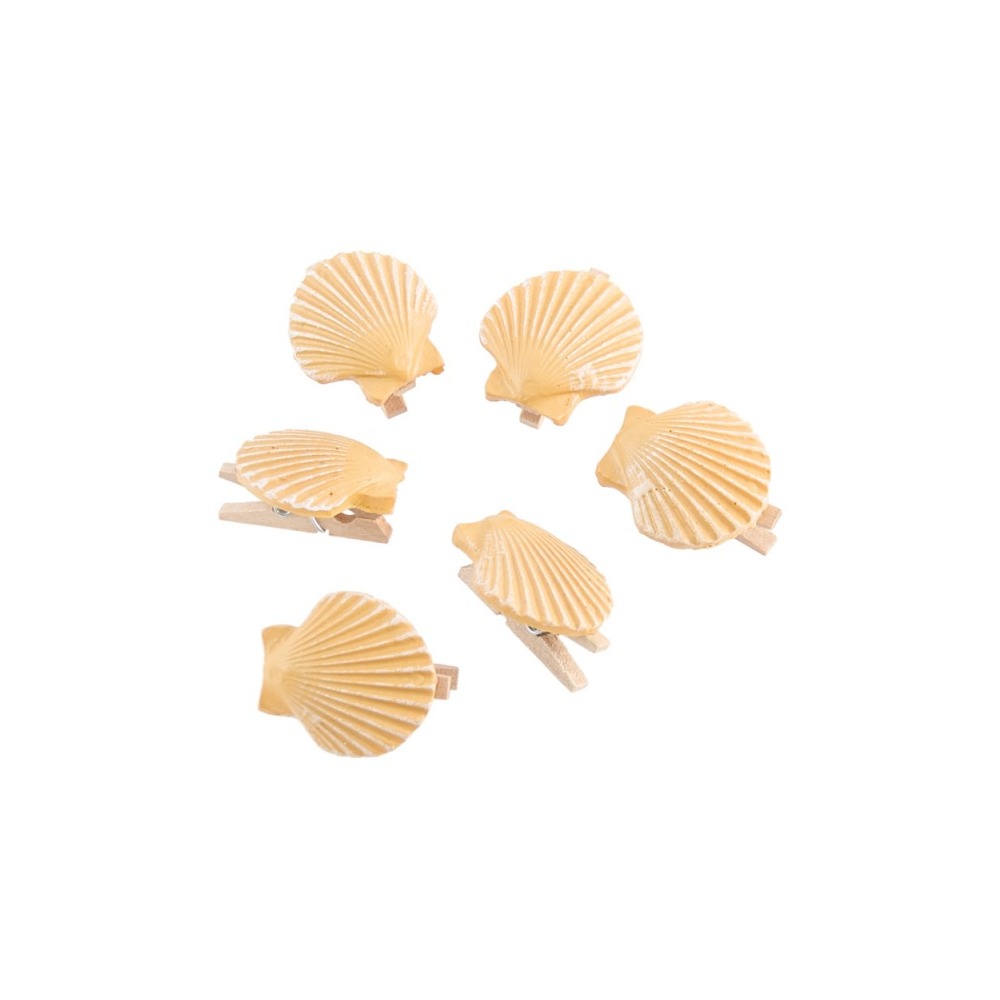 Musling Klemmer Beige - 6 stk (3 cm) | Strand Klemmer - Temashop