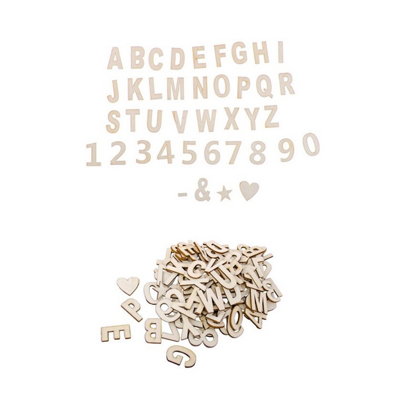 Selvklæbende Træbogstaver & Tal - 120 stk (3 cm x 2 cm) | Bryllup Klistermærke - Temashop