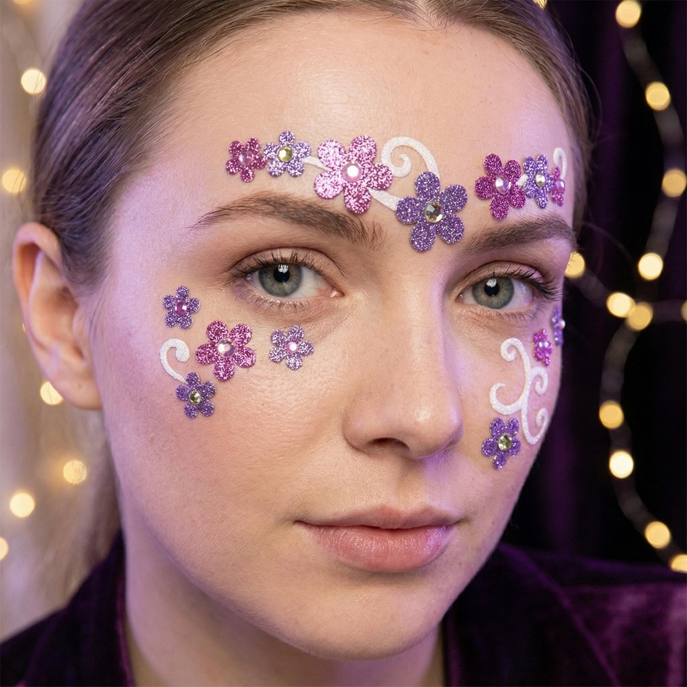 Blomster Ansigtssmykke Lilla | Blomst Tatoveringer - Makeup / Negle - Temashop