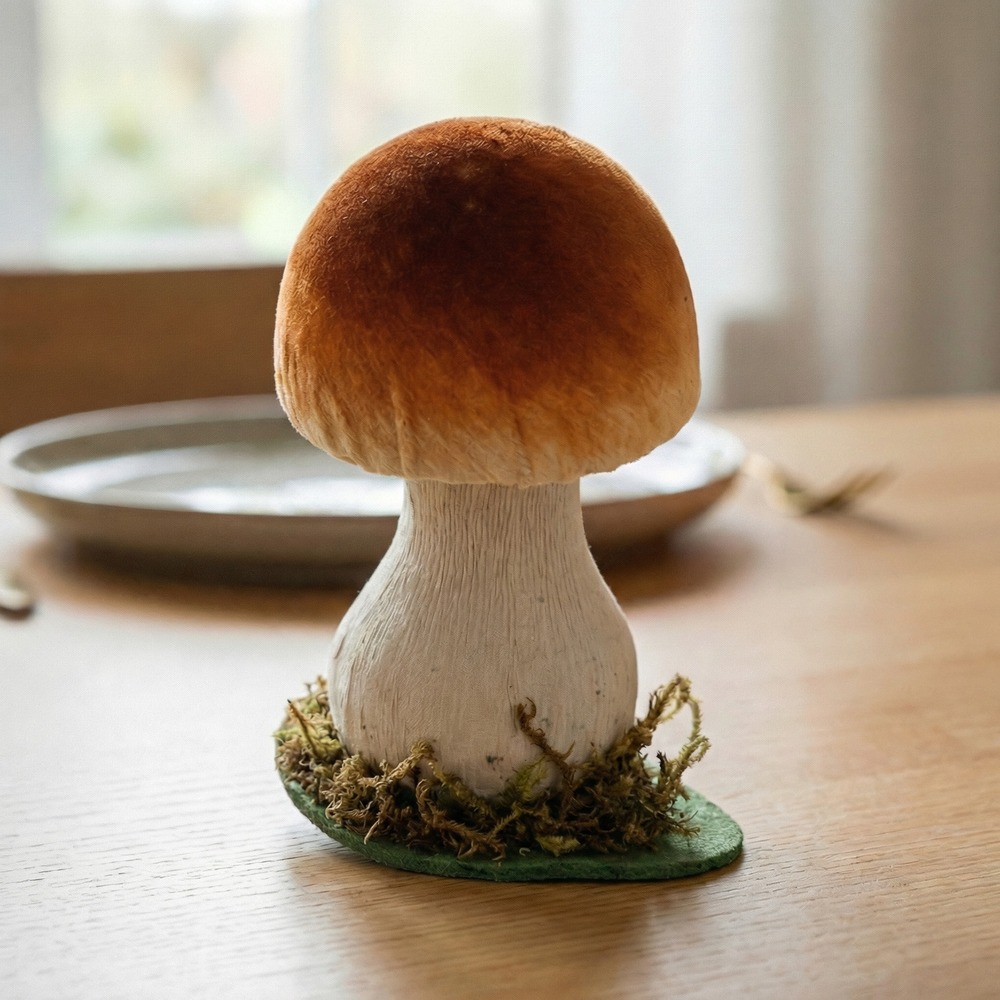 Velour Svamp På Fod Med Mos 13 cm - 1 stk (10 x 8 x 13 cm) | Skov Dekorationsfigurer - Temashop