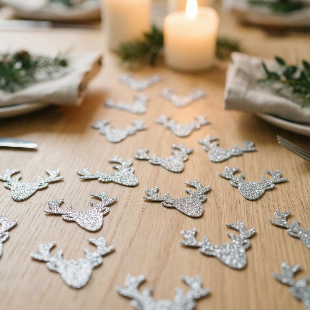 Glitter Rensdyrhoveder Konfetti Sølv