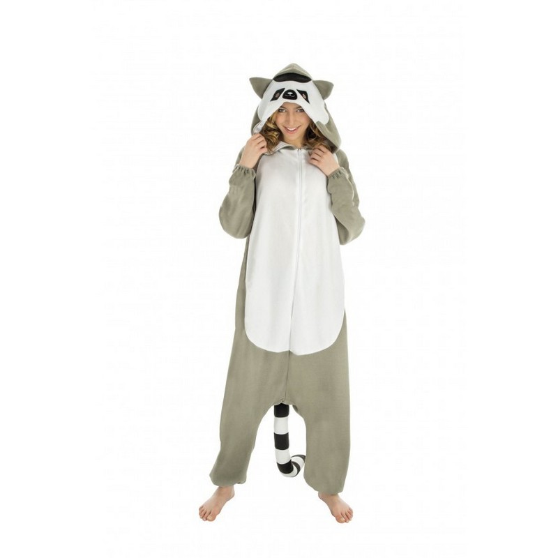Vaskebjørn Onesie Teen Kostume - Dyr kostume til børn i størrelserne 164 | Lemur udklædning til børn - Temashop
