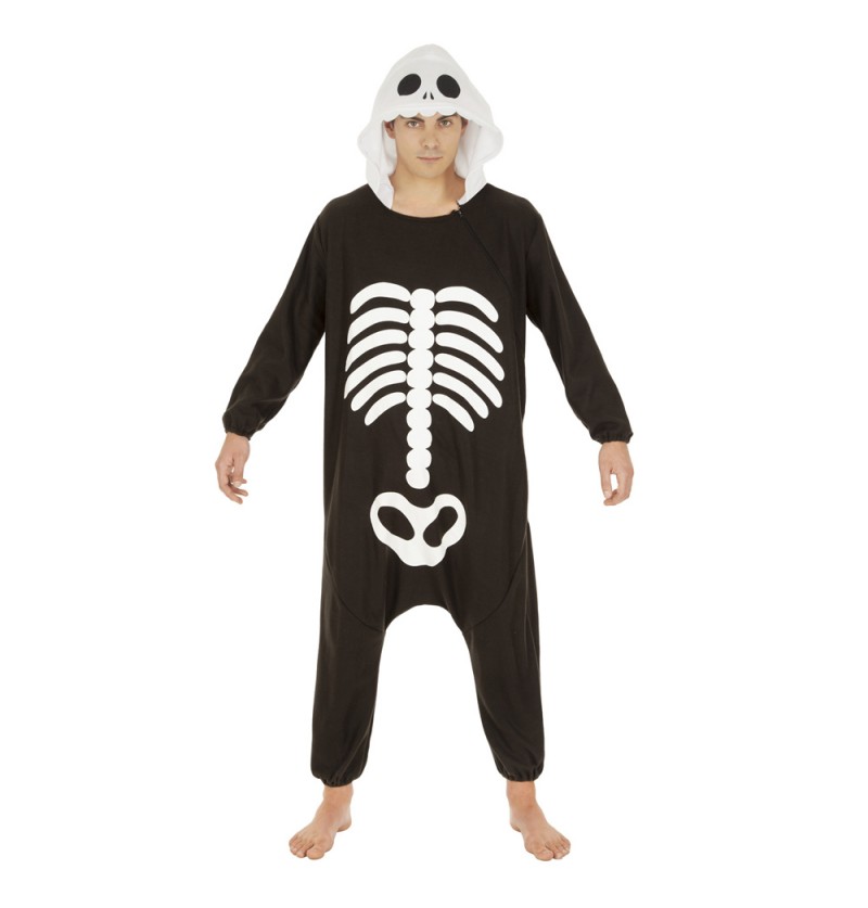 Skelet Kigurumi Onesie Kostume - Halloween kostume til voksne i størrelserne M-L | Skelet - Temashop