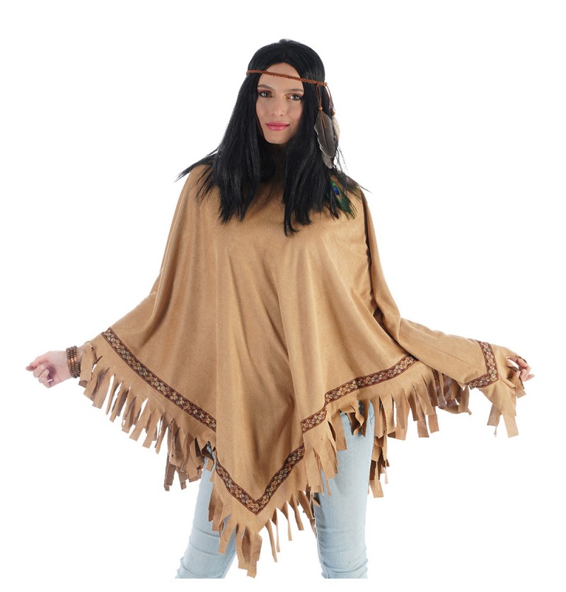 Indianer Poncho Brun | Indfødt amerikaner kostume til kvinder - Temashop