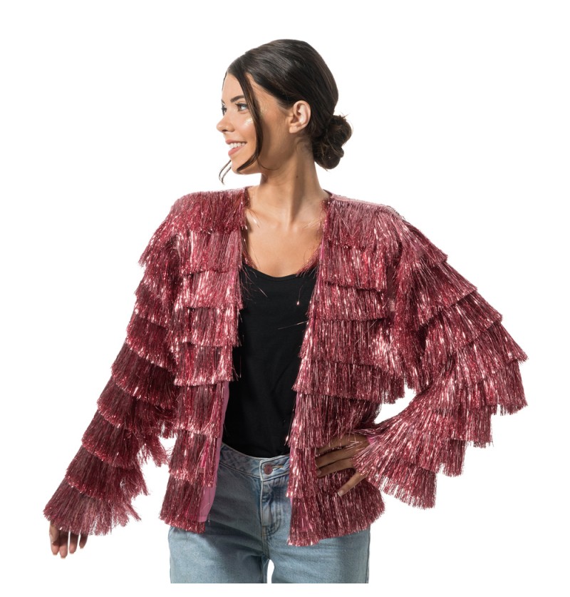 Frynsejakke Rosaguld - Farvetemaer kostume til voksne i størrelserne S-XL | Pink tema kostume til kvinder - Temashop
