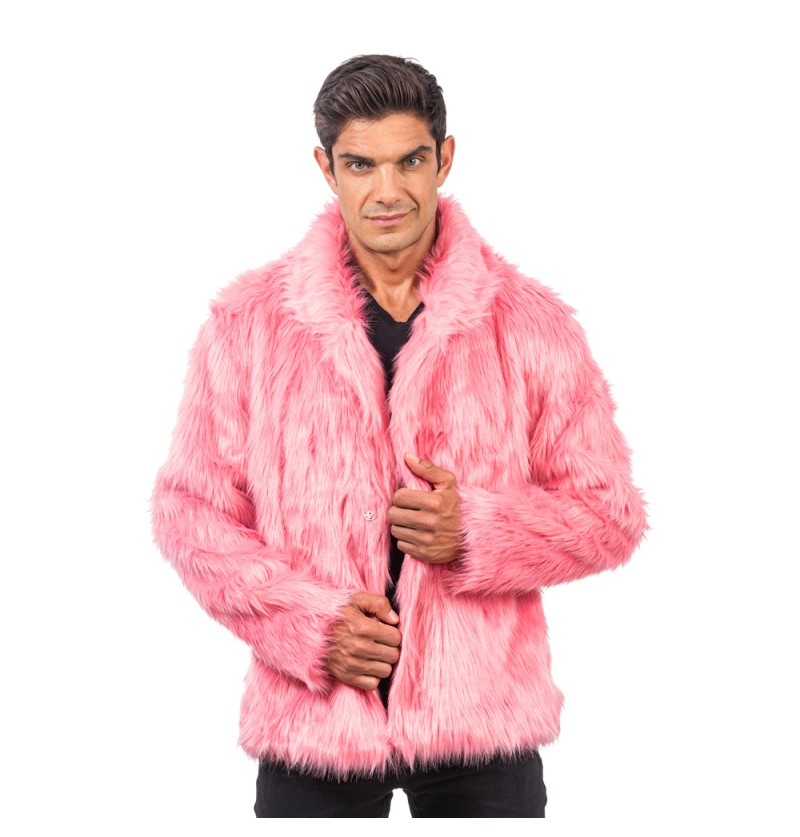 Pelsjakke Lyserød - Farvetemaer kostume til voksne i størrelserne S-XL | Pink tema - Temashop