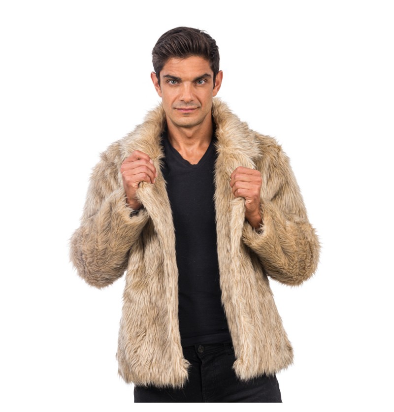 Pelsjakke Naturlook - Farvetemaer kostume til voksne i størrelserne M-XL | Brun Tema kostume til mænd - Temashop