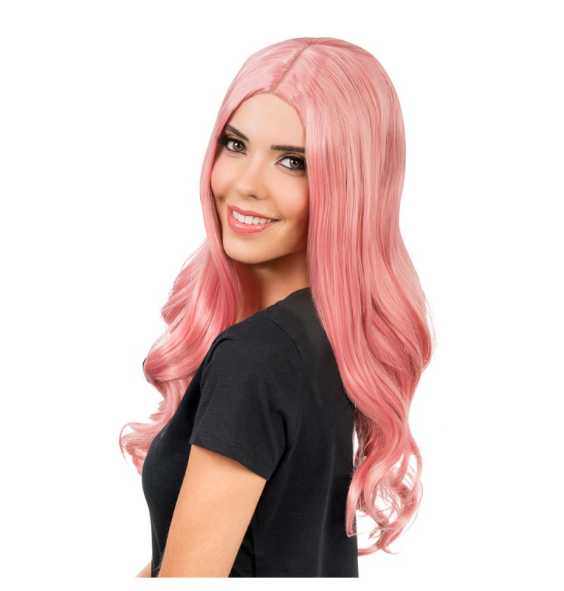 Lang Bølget Paryk Lys Rosa (66 cm) | Paryk - Hovedtilbehør - Temashop