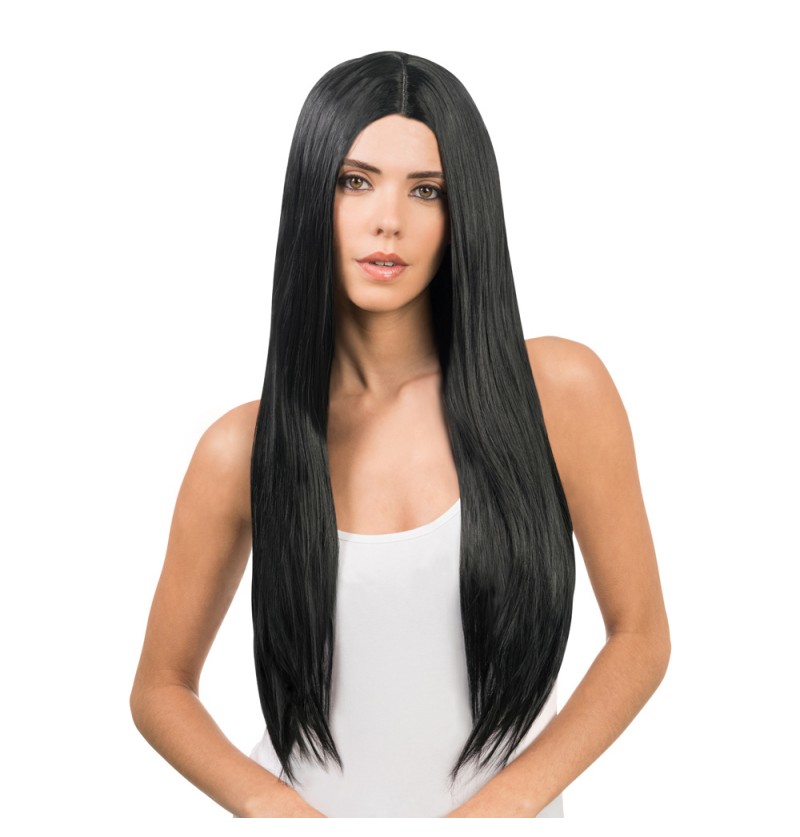 Lang Glat Paryk Sort (73 cm) | Paryk - Hovedtilbehør - Temashop