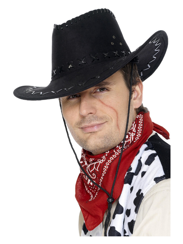 Cowboy Hat Slidt Sort | Det vilde vesten Hat / Hue / Hjelm - Hovedtilbehør - Temashop