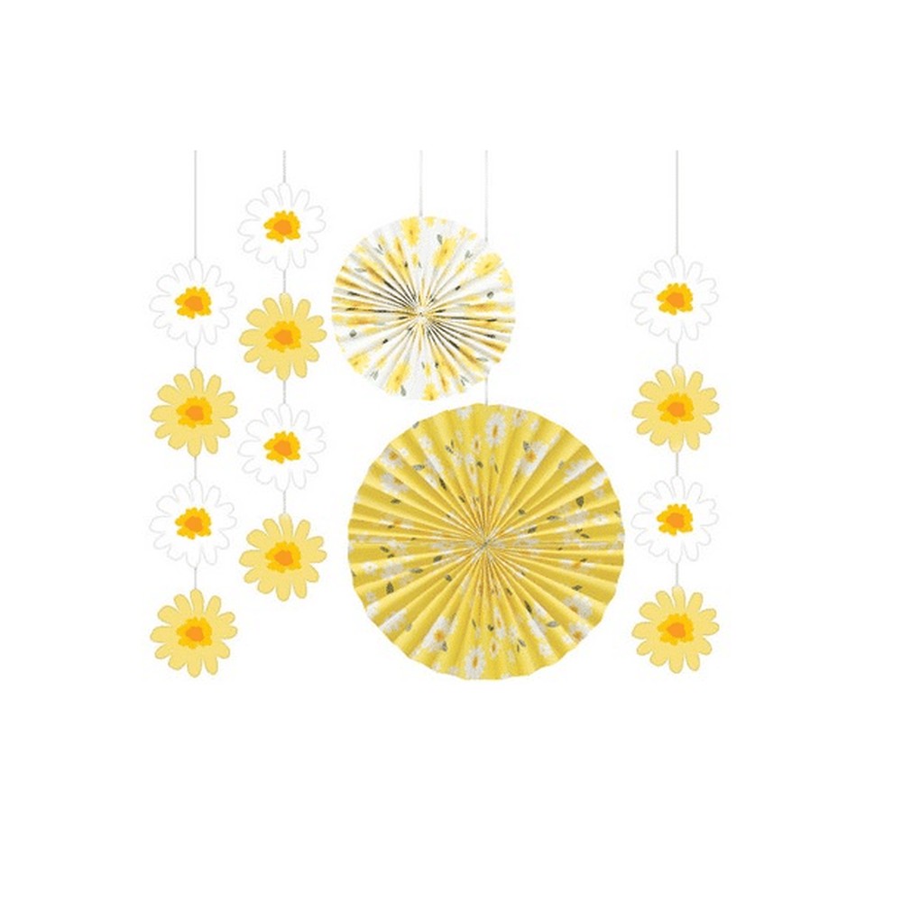 Tusindfryd Hængedekoration Gul/Hvid - 5 stk | Blomst Hængedekoration - Temashop