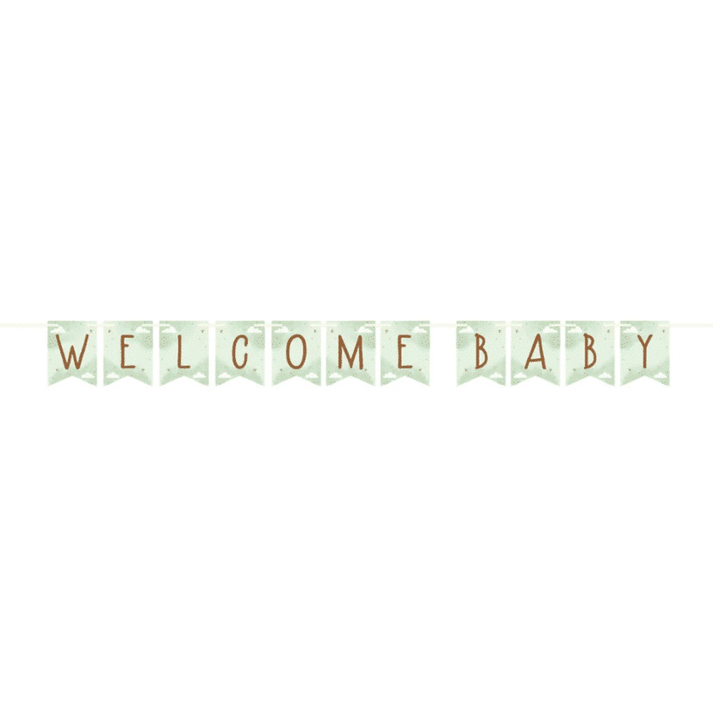 Welcome Baby Banner Støvet Grøn - 1 stk (2,6 m) | Baby Bannere - Temashop