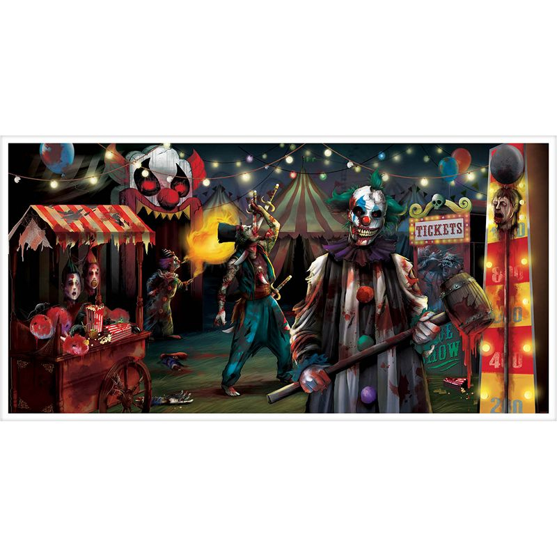 Creepy Carnevil Banner - 1 stk (165 x 85 cm) | Horror Clown Bannere - Temashop