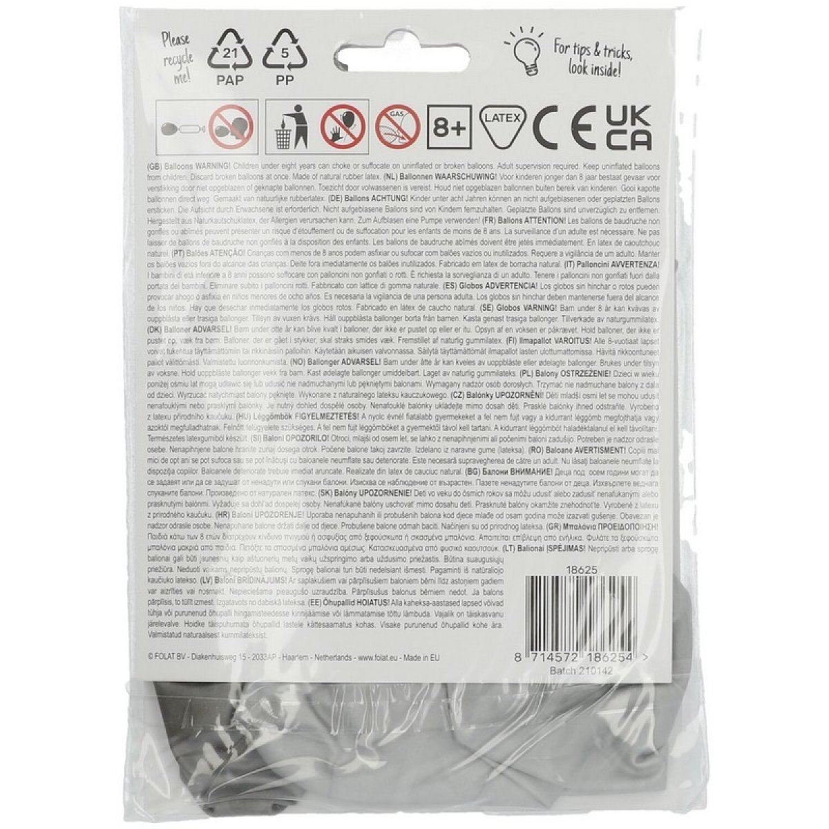 Latexballonger Happy Birthday Vit & Chrome guld 30cm, 6-pack main image 1
