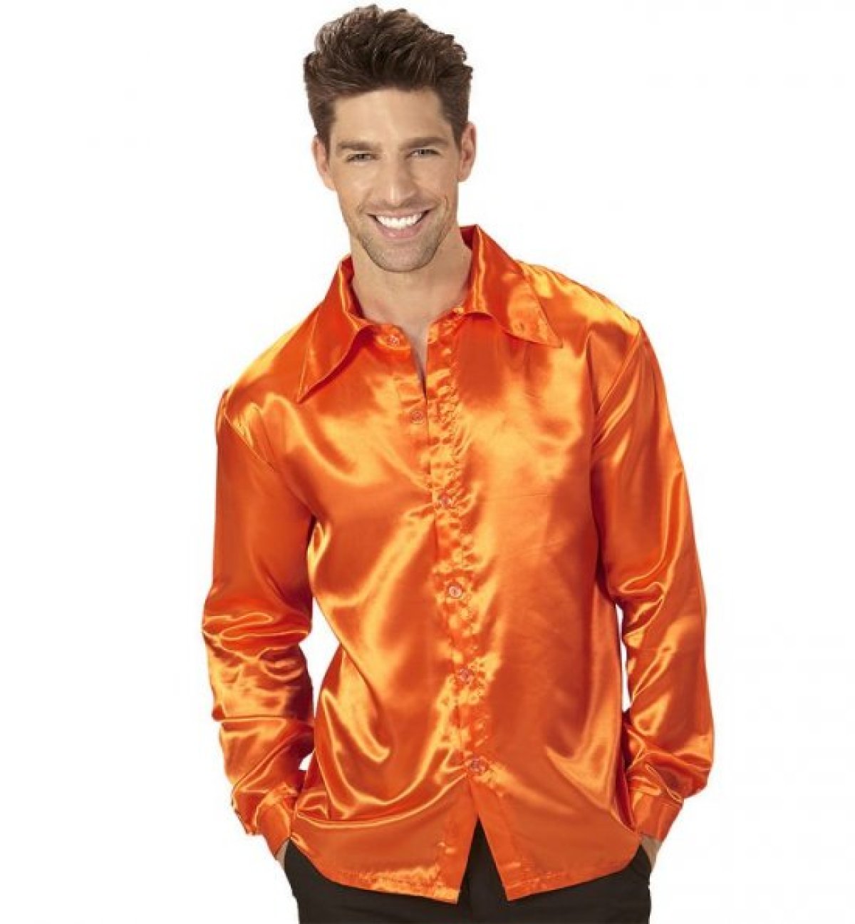 Køb Orange Satin 70'er Disko Skjorte til kun 199 kr |