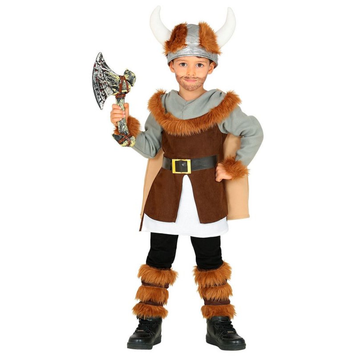 Viking børnekostume med tunika, kappe og hjelm