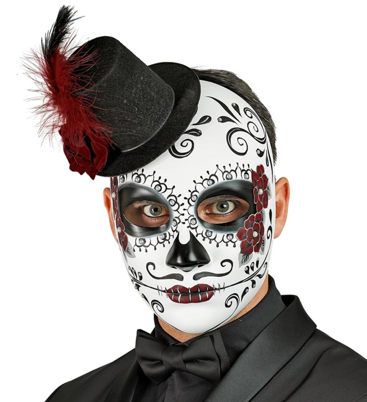 W WIDMANN MILANO Party Fashion 05707 - Masque Dia de los Muertos demi-visage, en tissu, Halloween, carnaval, soirée à thème