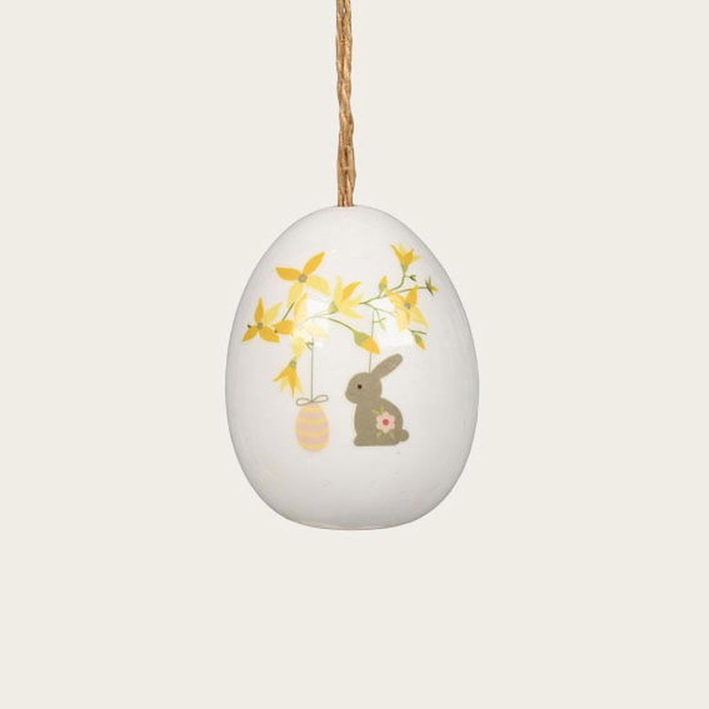 Påskeæg Med Hare Hvid - 1 stk (6,5 x Ø 4,5 cm) | Bunny Påskepynt - Temashop