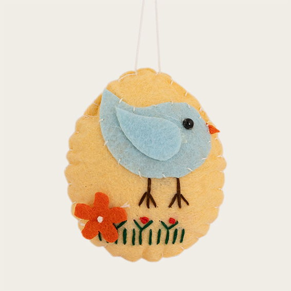 Påskeæg Med Fugl Gul - 1 stk (7 cm) | Fugl Påskepynt - Temashop