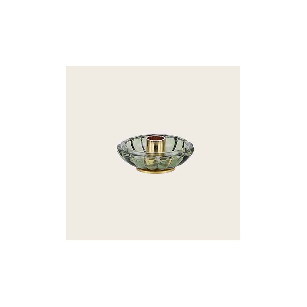 Glas Lysestage Grøn - 1 stk (8,5 x 8,5 x 3 cm) | Grønt tema Lysestager - Temashop