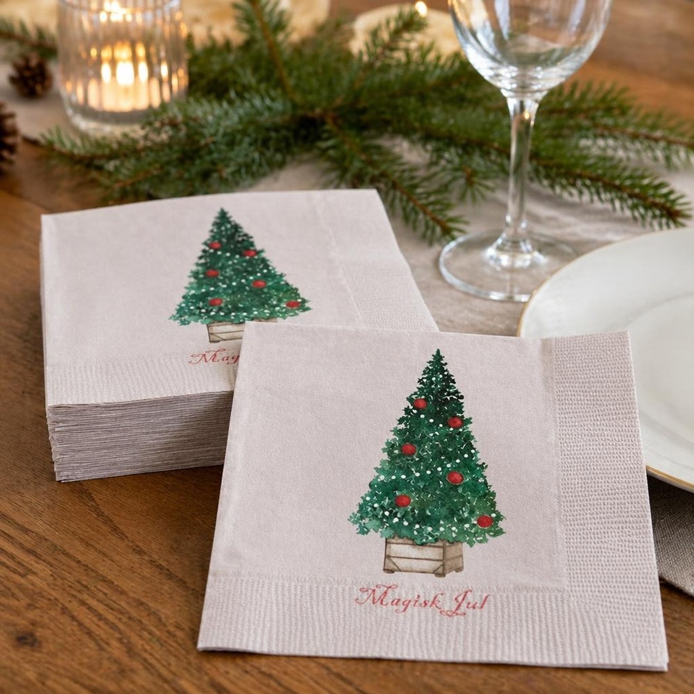 Juletræ Servietter - 20 stk (33 x 33 cm) | Julefrokost Servietter - Temashop