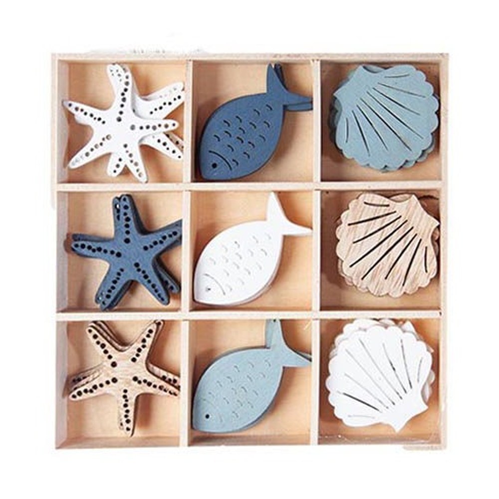 Maritime Dekorationsfigurer Træ - 9 stk | Maritimt Dekorationsfigurer - Temashop