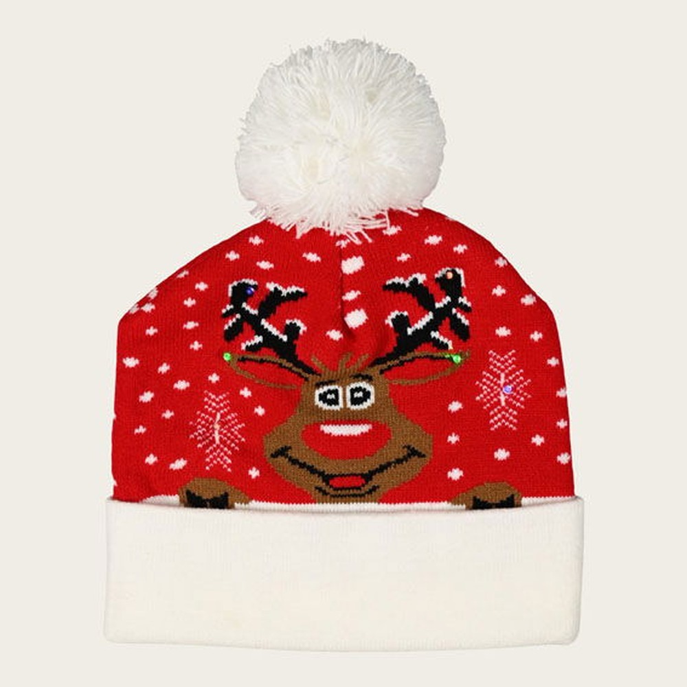Rensdyr Julehue Med LED Rød