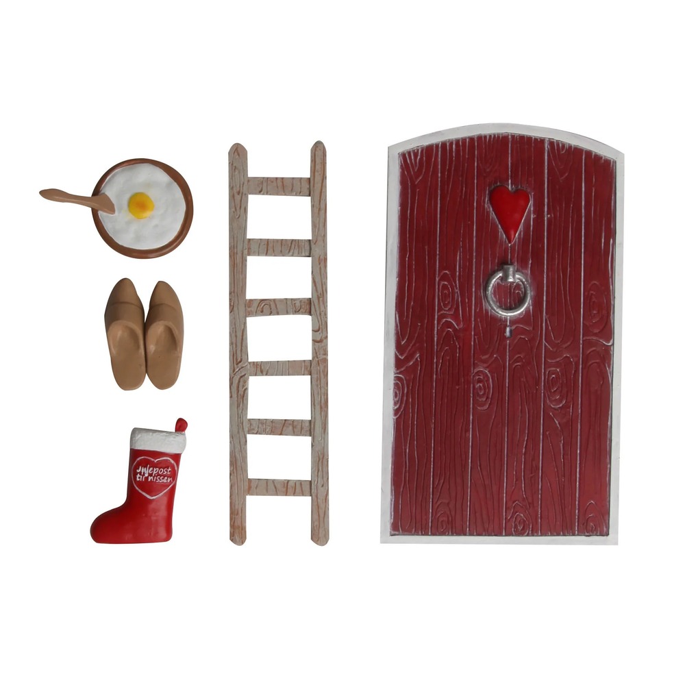 Rød Nissedør Med Tilbehør - 1 sæt (20 cm) | Gnom Julepynt - Temashop