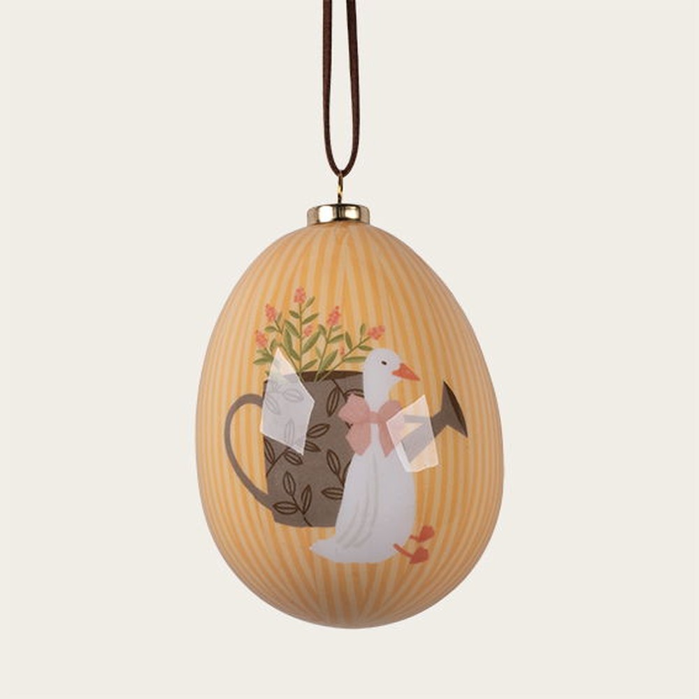 Påskeæg Med Gås Gul - 1 stk (8 x Ø 6,5 cm) | Påske Påskepynt - Temashop