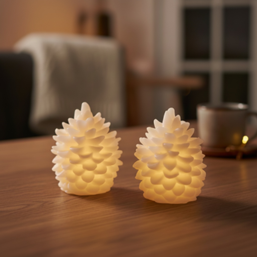 Grankogle LED Lys - 2 stk (9 x 7,5 x 7,5 cm) | Julepynt Lys / lysestager - Temashop
