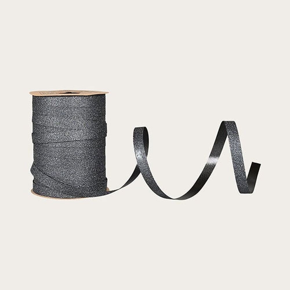 Glitter Gavebånd Sort - 1 stk (1 cm x 100 m) | Sort tema Bånd - Temashop