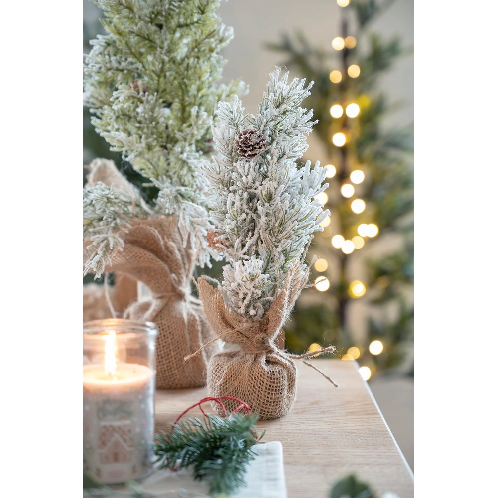 Mini Juletræ Med Kogler Og Jutesæk Grøn - 1 stk (30 cm) | Juletræ Julepynt - Temashop