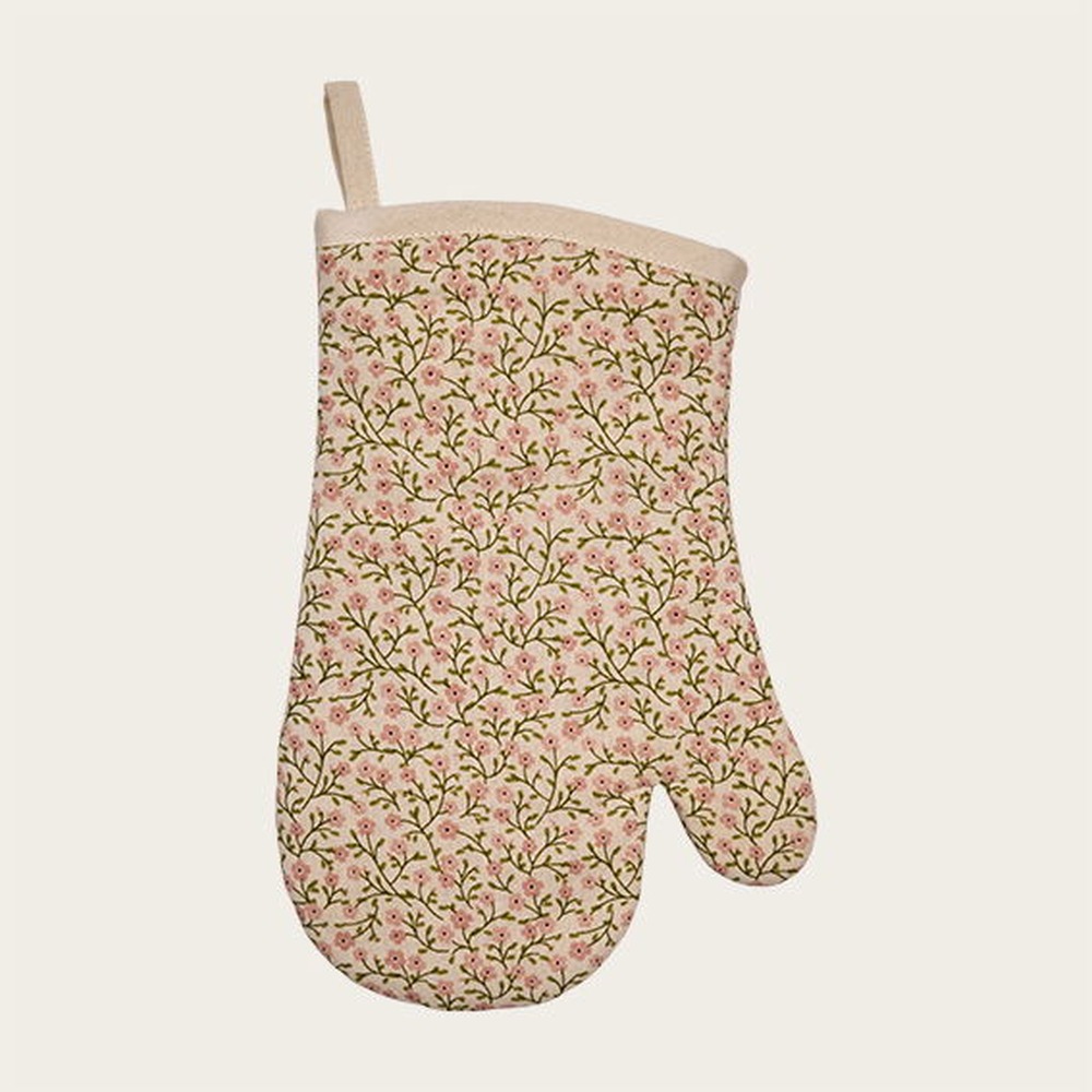 Blomstret Grillhandske Beige