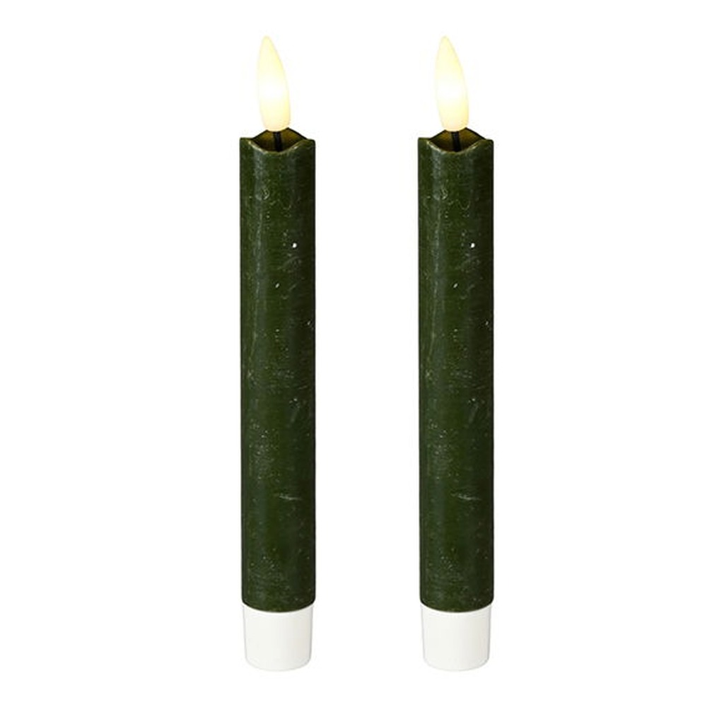 LED Vokslys Grøn - 2 stk (16 x Ø 2 cm) | Julepynt Lys / lysestager - Temashop