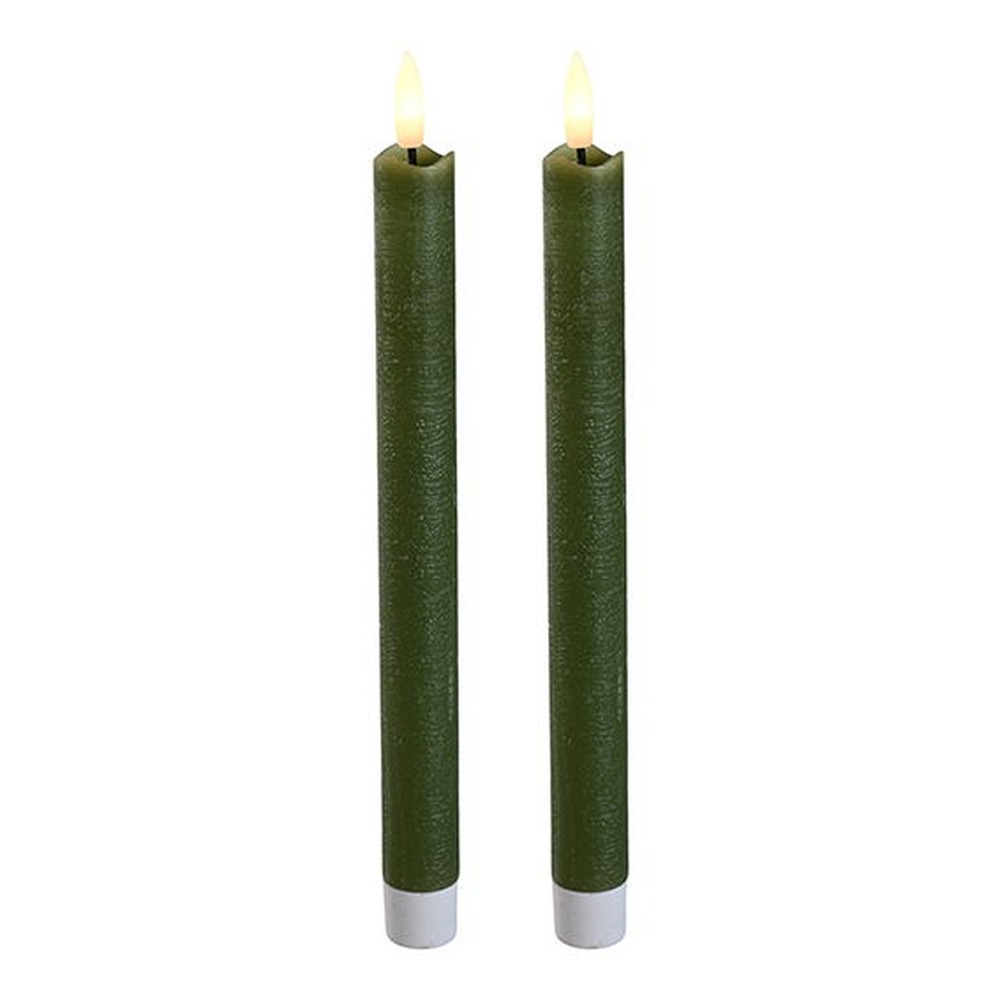 LED Vokslys Grøn - 2 stk (22,5 x Ø 2 cm) | Julepynt Lys / lysestager - Temashop