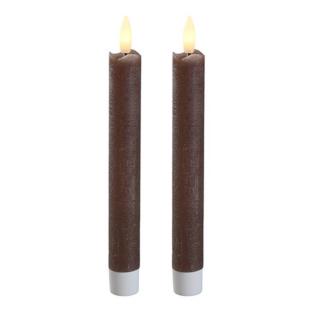LED Vokslys Brun - 2 stk (16 x Ø 2 cm) | Julepynt Lys / lysestager - Temashop