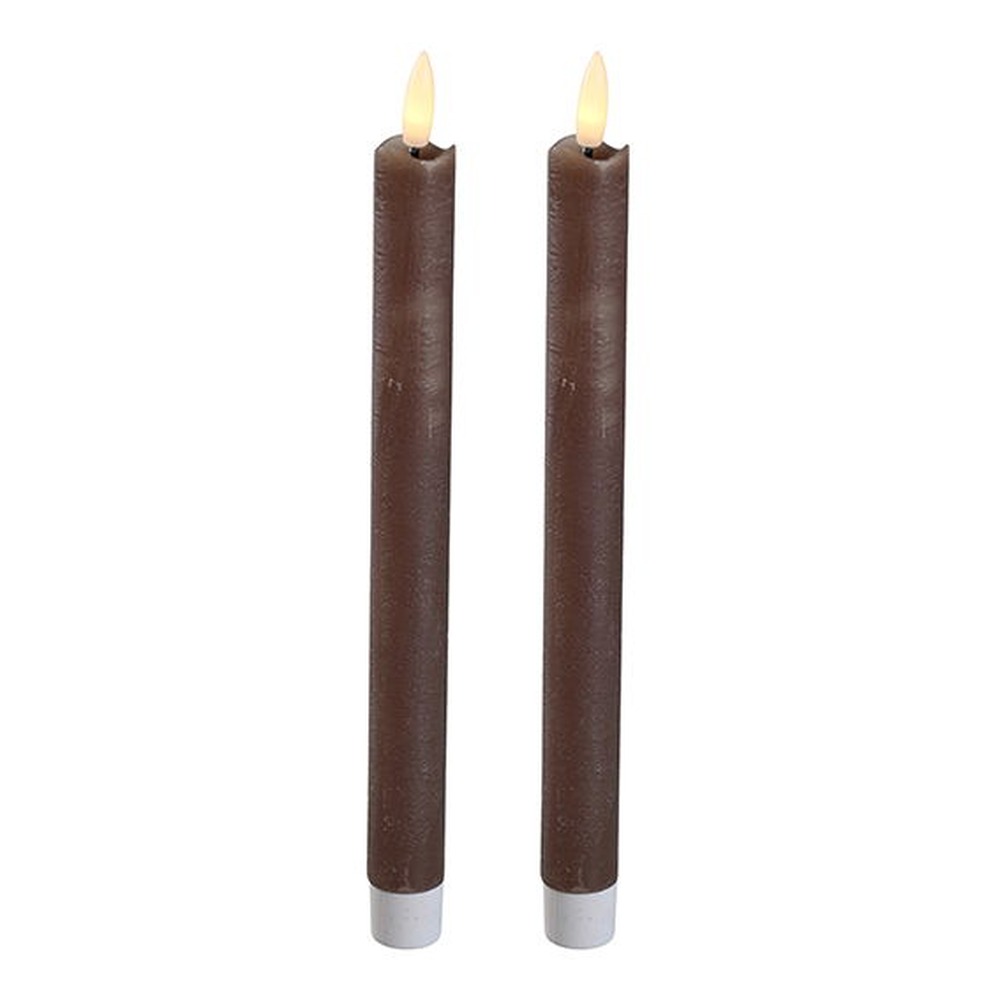 LED Vokslys Brun - 2 stk (22,5 x Ø 2 cm) | Julepynt Lys / lysestager - Temashop