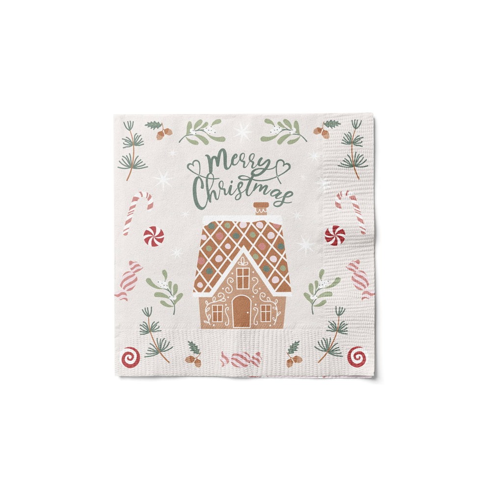 Merry Christmas Servietter - 20 stk (33 x 33 cm) | Ginger Bread Servietter - Temashop