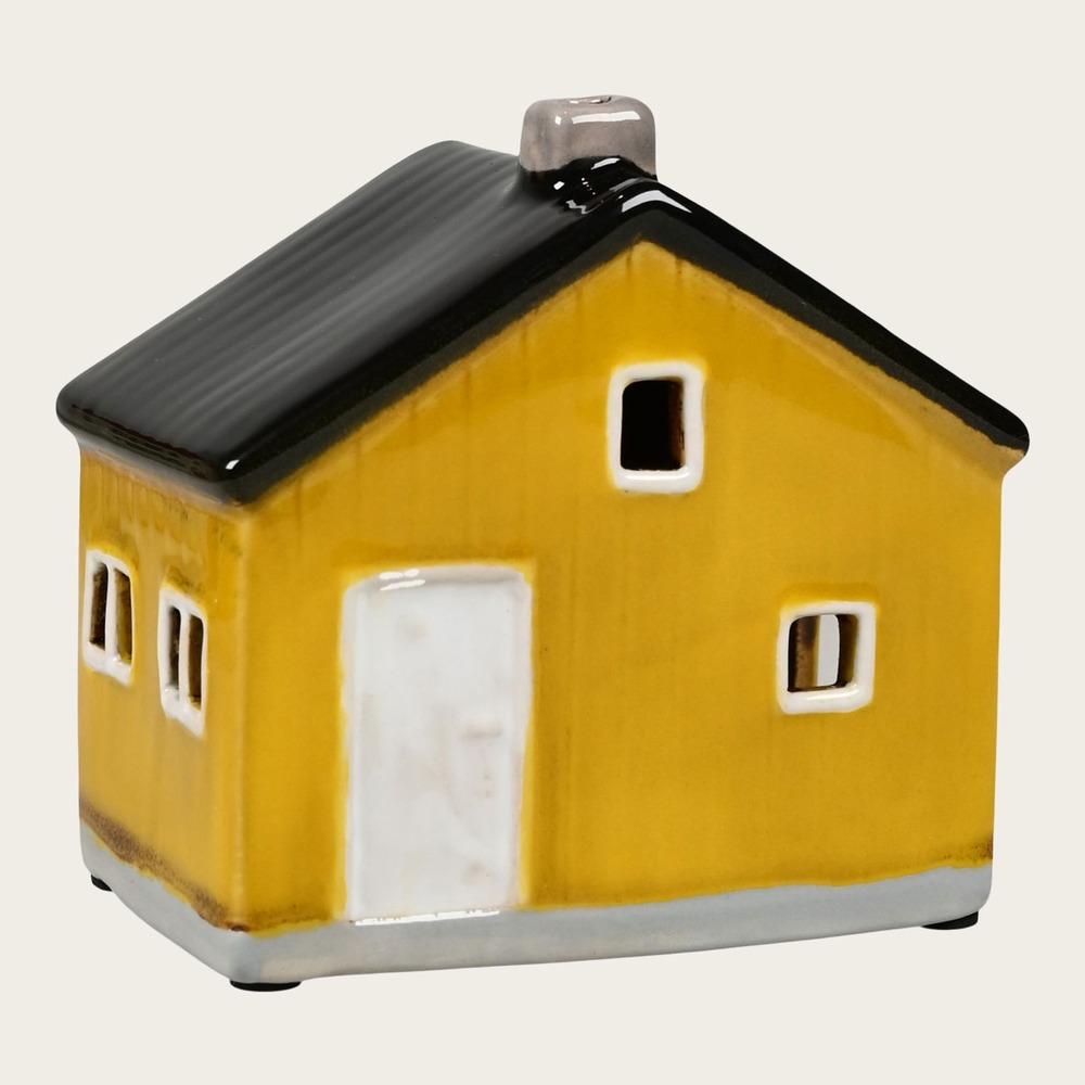 Grønlandsk Hus Fyrfadsstage Gul - 1 stk (12 x 12 x 8 cm) | Gul tema Lysestager - Temashop