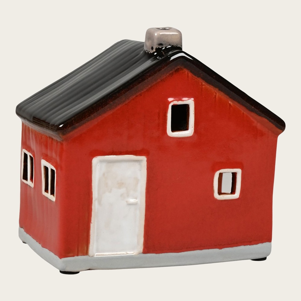 Hus Fyrfadsstage Rød - 1 stk (12 x 12 x 8 cm) | Rødt tema Lysestager - Temashop