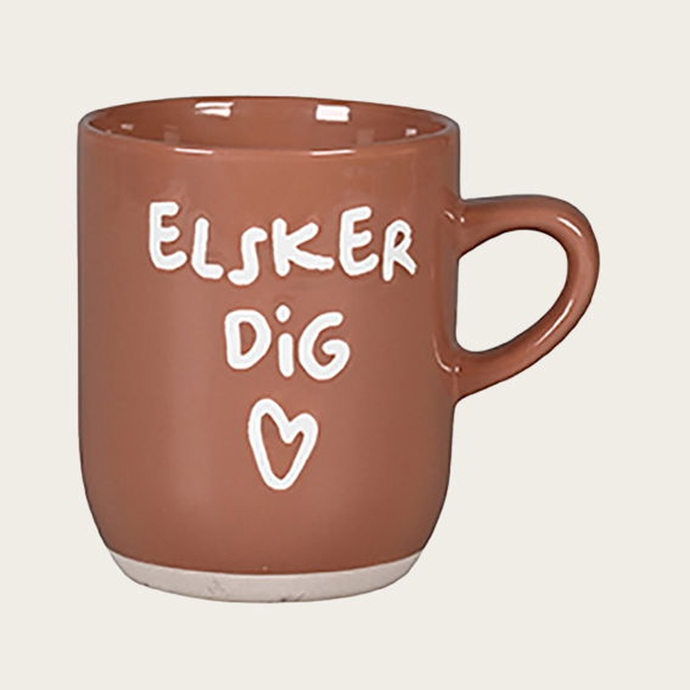 Elsker Dig Krus Brun - 1 stk (9,5 x Ø 8 cm) | Kærlighed Krus - Temashop